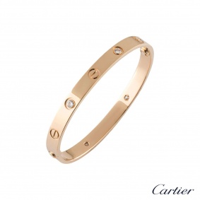 Cartier Rose Gold Half Diamond Love Bracelet Size 17 B6036017